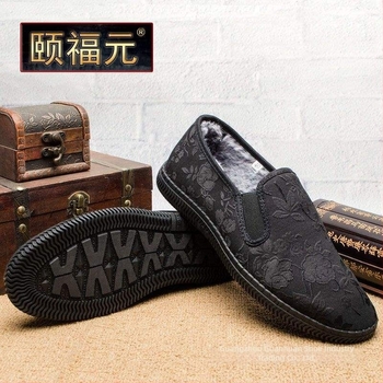 Pantofi damă din in, vârf rotund, casual, încălziți iarna cu blană de iepure, talpă din cauciuc, branț din fleece sintetic