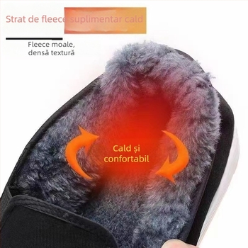Pantofi de iarnă din bumbac, stil Beijing, interior căptușit cu blană, vârf rotund, talpă din cauciuc