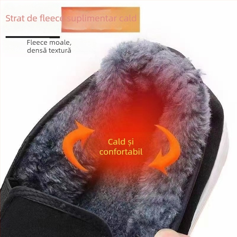 Pantofi de iarnă din bumbac, stil Beijing, interior căptușit cu blană, vârf rotund, talpă din cauciuc