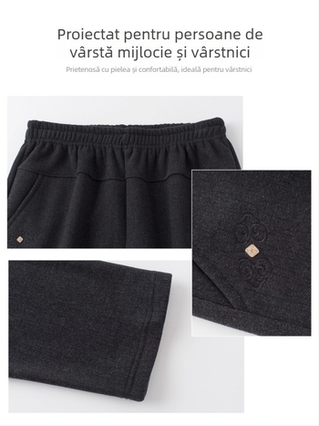 Pantaloni casual largi pentru femei vârstnice, croi drept, calzi cu căptușeală fleece, lungi, de iarnă, amestec poliester-viscoză (70–80% poliester, până la 30% viscoză)