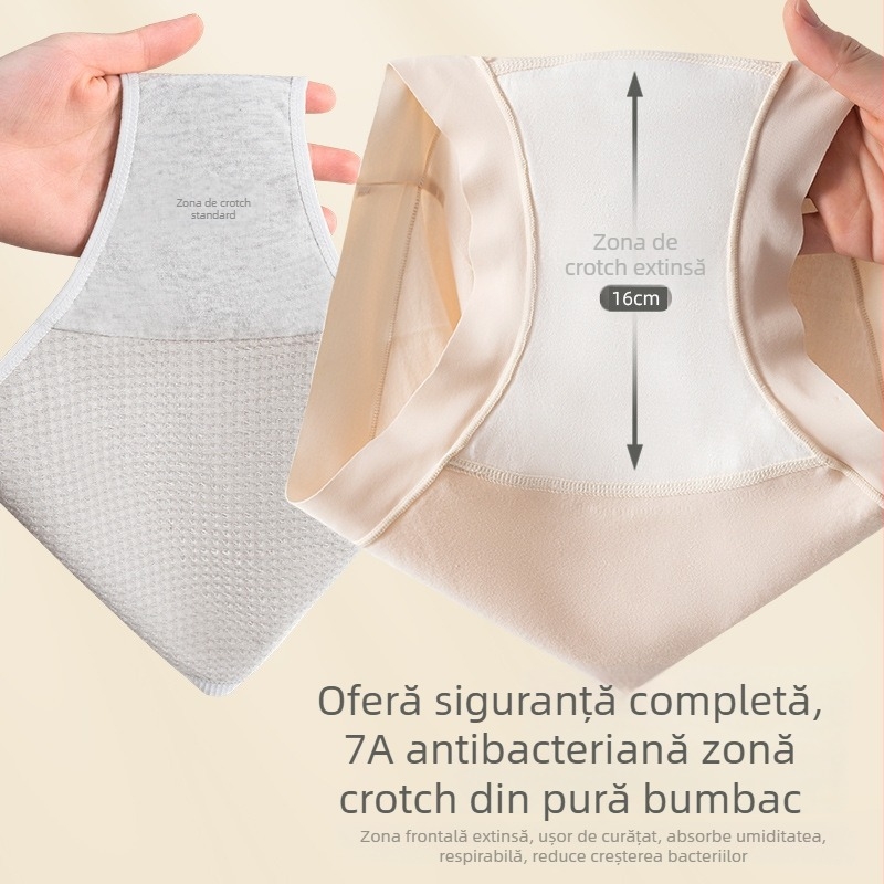Chiloți femei din bumbac cu talie înaltă, antibacteriale, respirabili, țesătură 60S, 90–95% bumbac