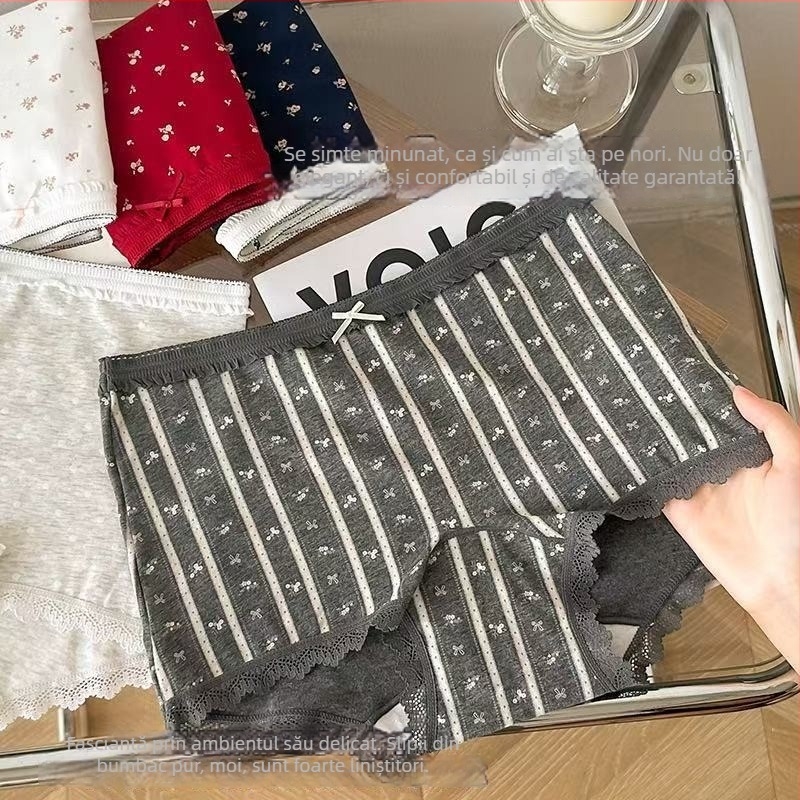 Boxer briefs pentru fete din bumbac, cu imprimeu floral, antibacteriale, respirabile, uscare rapidă; talie înaltă; țesătură principală 90–95% bumbac; căptușeală a zonei 100% bumbac