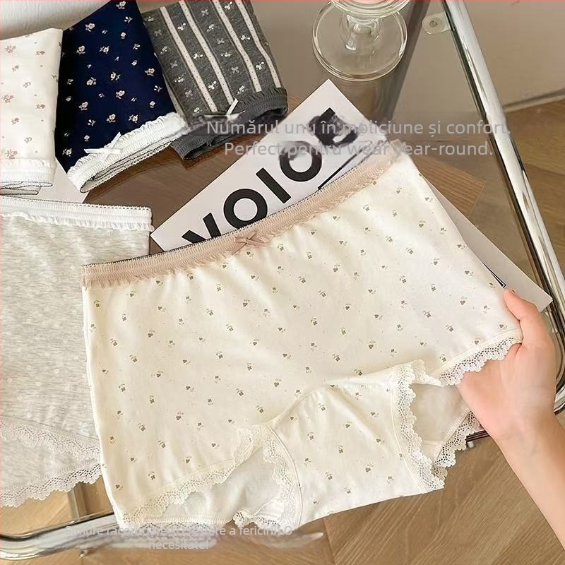 Boxer briefs pentru fete din bumbac, cu imprimeu floral, antibacteriale, respirabile, uscare rapidă; talie înaltă; țesătură principală 90–95% bumbac; căptușeală a zonei 100% bumbac