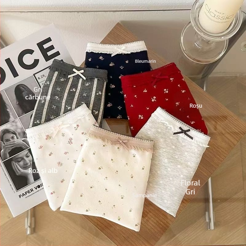 Boxer briefs pentru fete din bumbac, cu imprimeu floral, antibacteriale, respirabile, uscare rapidă; talie înaltă; țesătură principală 90–95% bumbac; căptușeală a zonei 100% bumbac