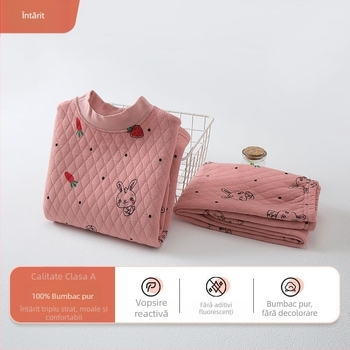 Set de lenjerie termică pentru copii, 100% bumbac, guler mediu, unisex, pentru copii între 3 și 8 ani