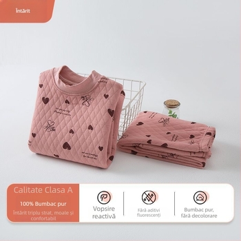 Set de lenjerie termică pentru copii, 100% bumbac, guler mediu, unisex, pentru copii între 3 și 8 ani