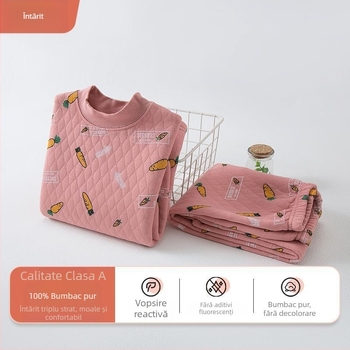 Set de lenjerie termică pentru copii, 100% bumbac, guler mediu, unisex, pentru copii între 3 și 8 ani