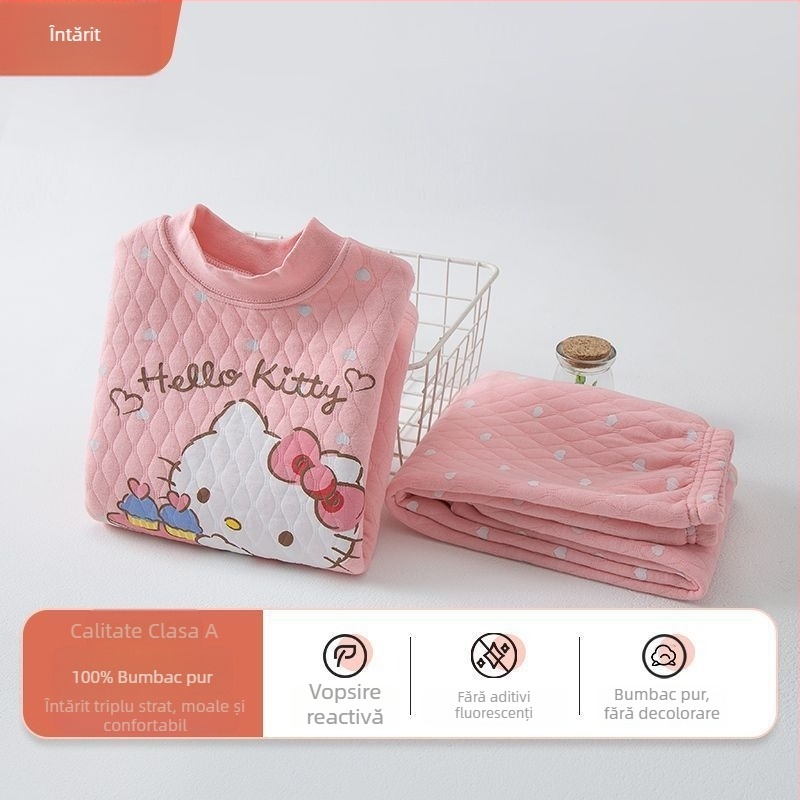 Set de lenjerie termică pentru copii, 100% bumbac, guler mediu, unisex, pentru copii între 3 și 8 ani