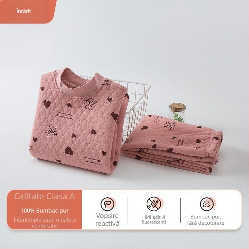 Set de lenjerie termică pentru copii, 100% bumbac, guler mediu, unisex, pentru copii între 3 și 8 ani