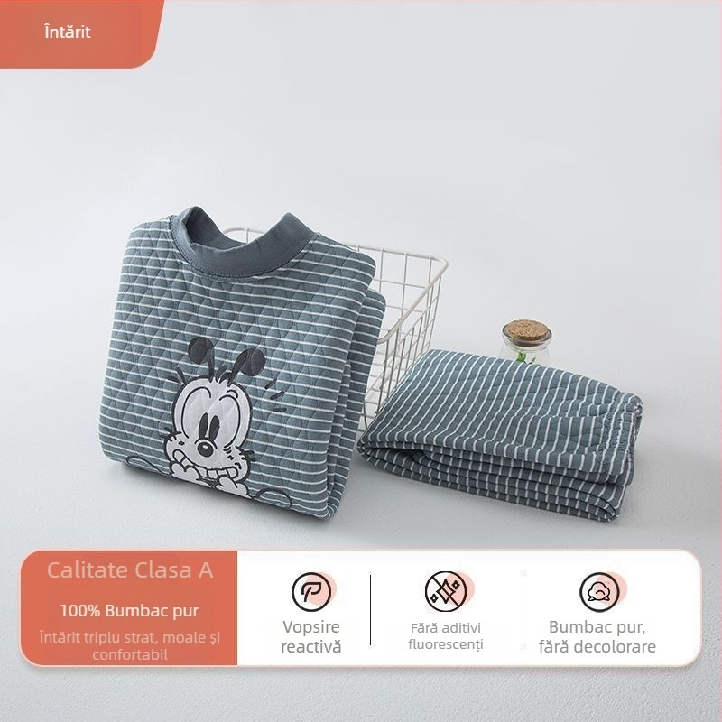 Set de lenjerie termică pentru copii, 100% bumbac, guler mediu, unisex, pentru copii între 3 și 8 ani