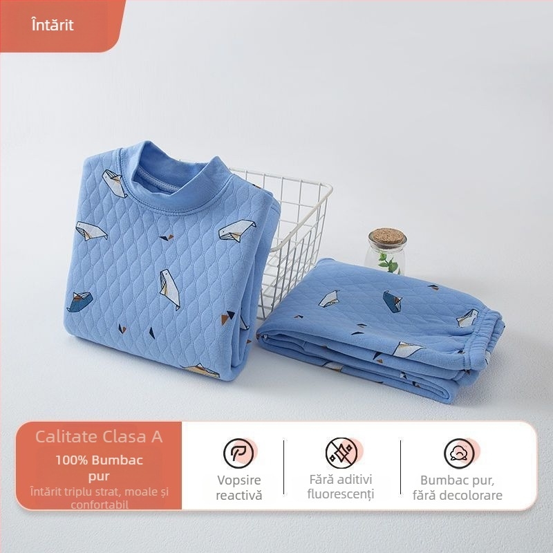 Set de lenjerie termică pentru copii, 100% bumbac, guler mediu, unisex, pentru copii între 3 și 8 ani