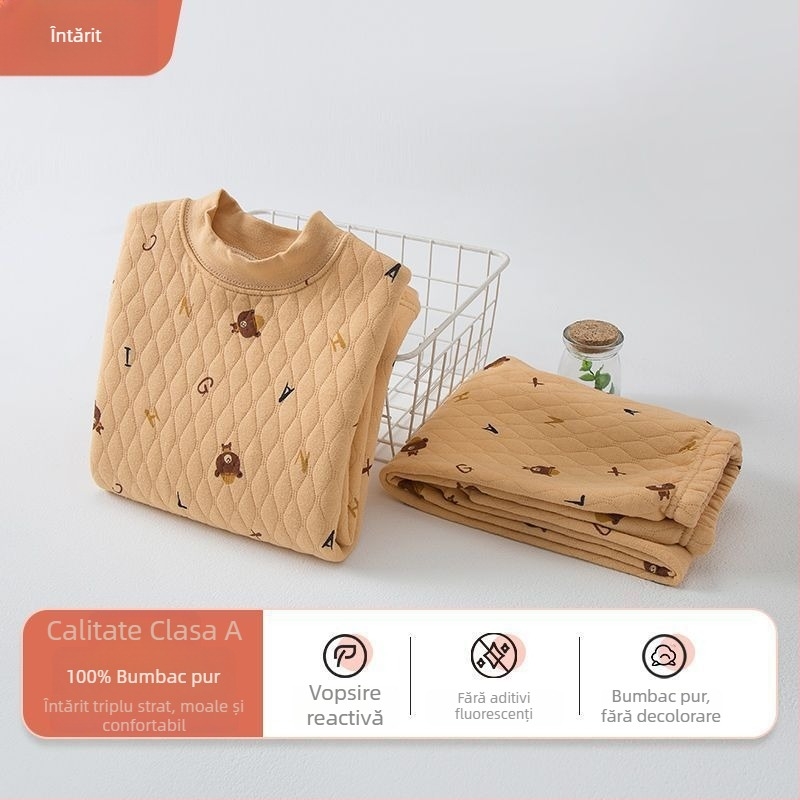 Set de lenjerie termică pentru copii, 100% bumbac, guler mediu, unisex, pentru copii între 3 și 8 ani
