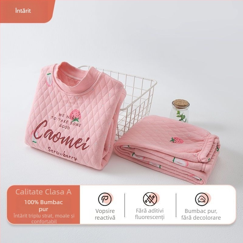 Set de lenjerie termică pentru copii, 100% bumbac, guler mediu, unisex, pentru copii între 3 și 8 ani