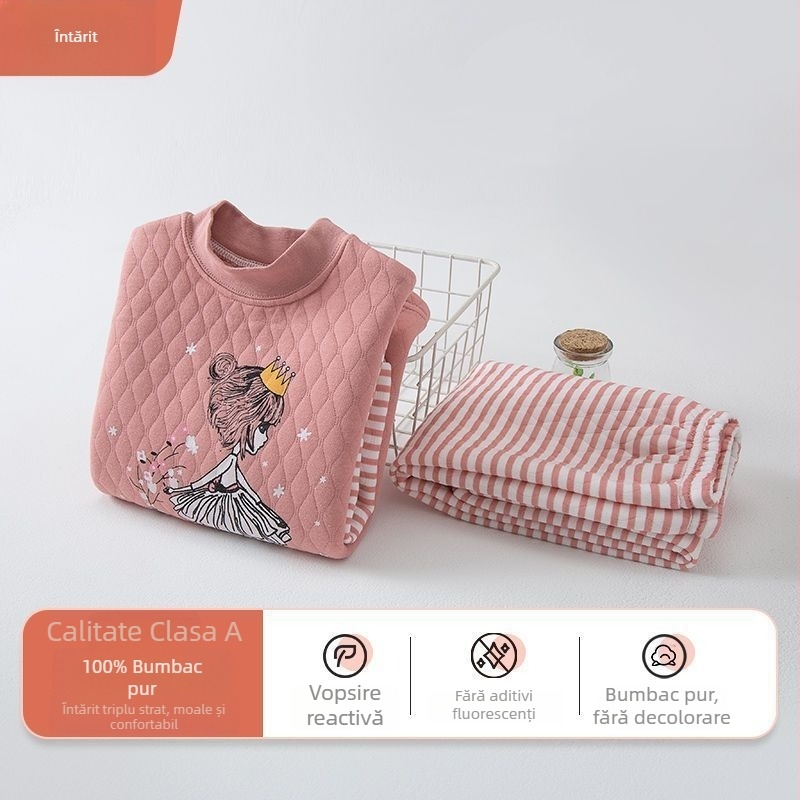 Set de lenjerie termică pentru copii, 100% bumbac, guler mediu, unisex, pentru copii între 3 și 8 ani