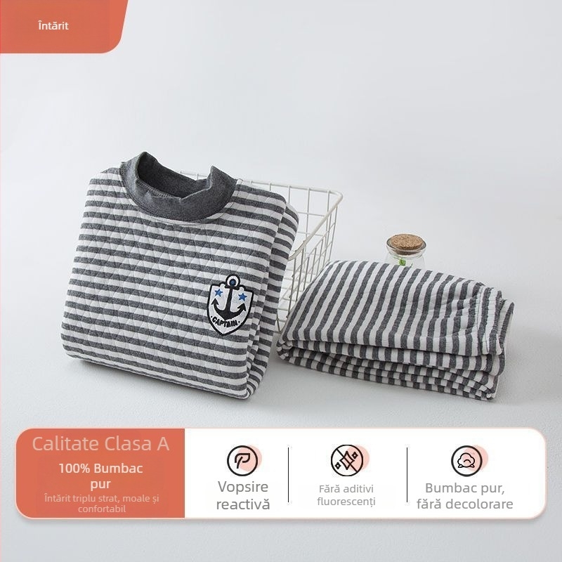 Set de lenjerie termică pentru copii, 100% bumbac, guler mediu, unisex, pentru copii între 3 și 8 ani