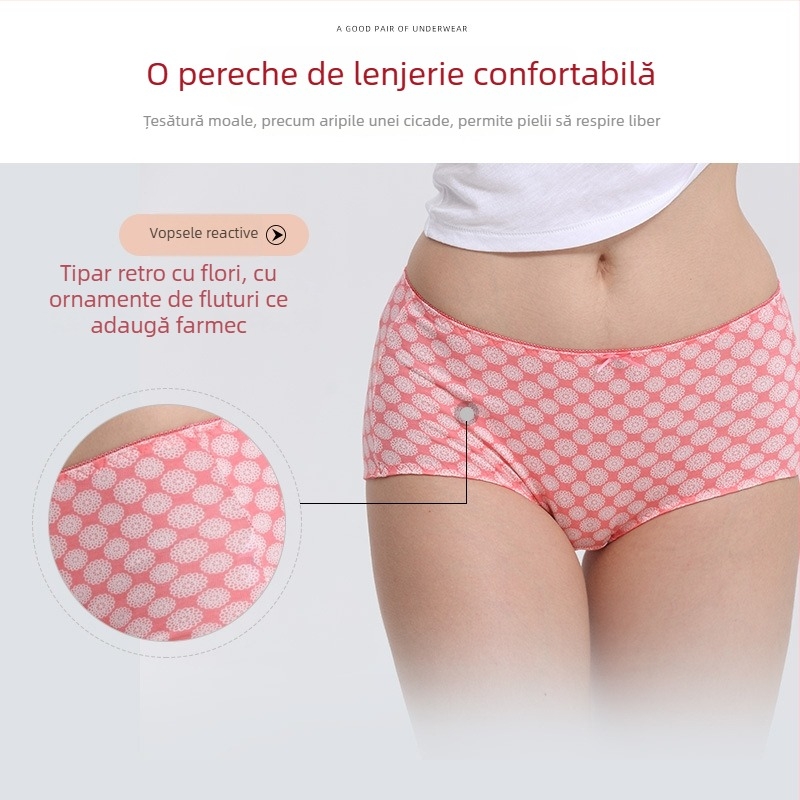Lenjerie intimă feminină imprimată, respirabilă, talie medie, fără cusături, modal