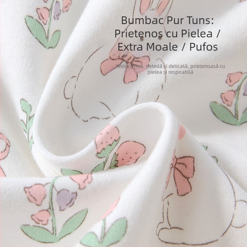 Top de toamnă-primăvară din bumbac, 100% bumbac, guler rotund, pentru fete 1–3 ani, fără glugă