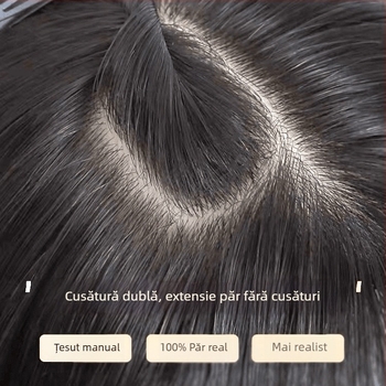 Top hairpiece pentru femei – păr uman real, țesut manual, acoperire pufoasă naturală, poate fi vopsit și permat.