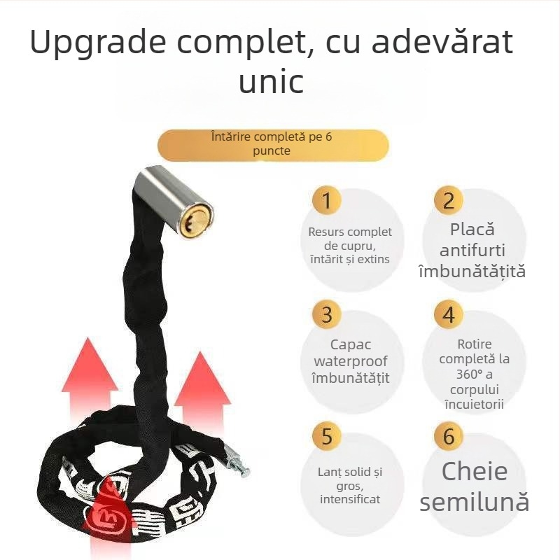 Jiuxing Lacăt cu Lanț cu husă din pânză – Cupru, Lacăt pentru Vehicul, Stil Modern Minimalist