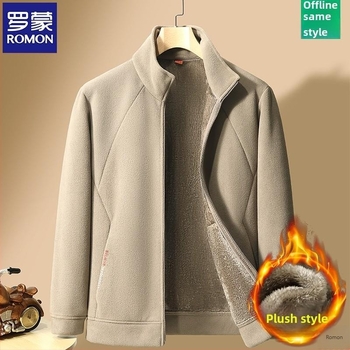 Romon/Luomo geacă din fleece pentru bărbați cu glugă și guler înălțat, țesătură din bumbac, grosime normală, model standard