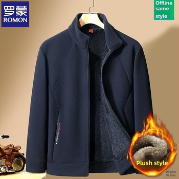 Romon/Luomo geacă din fleece pentru bărbați cu glugă și guler înălțat, țesătură din bumbac, grosime normală, model standard