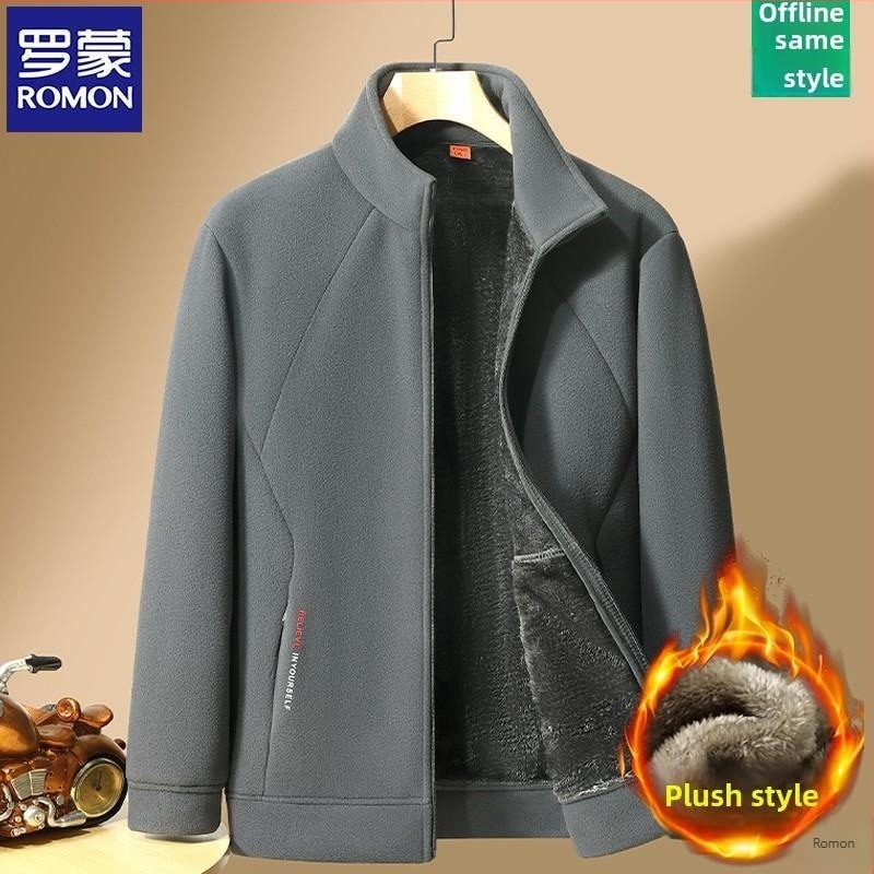Romon/Luomo geacă din fleece pentru bărbați cu glugă și guler înălțat, țesătură din bumbac, grosime normală, model standard