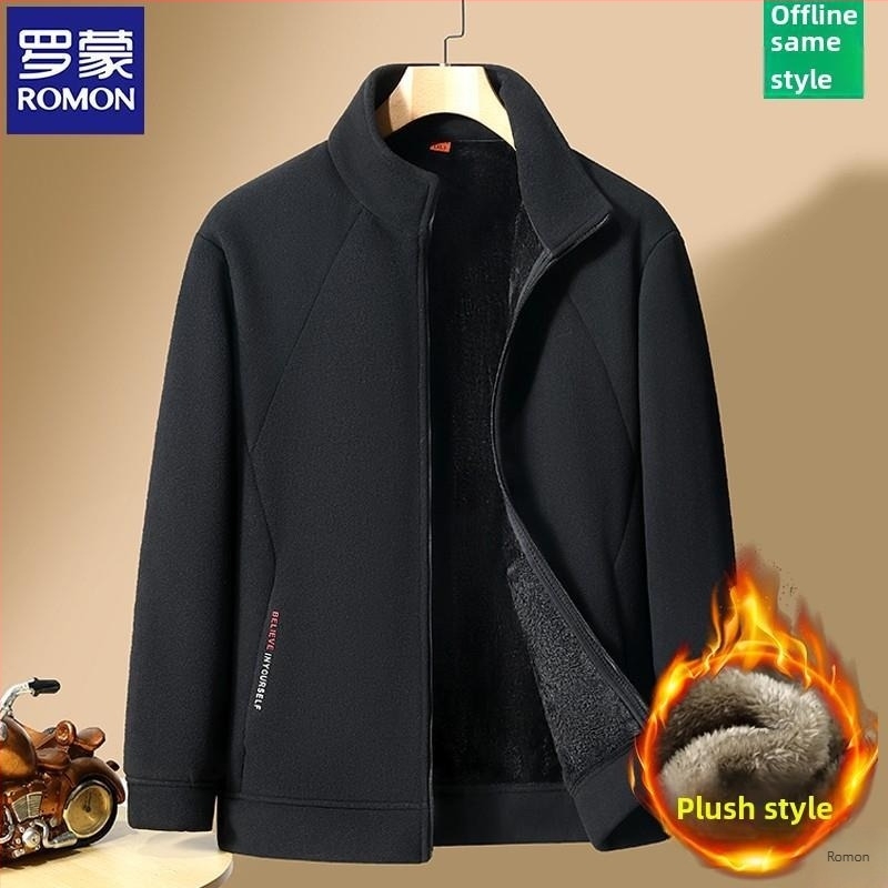 Romon/Luomo geacă din fleece pentru bărbați cu glugă și guler înălțat, țesătură din bumbac, grosime normală, model standard