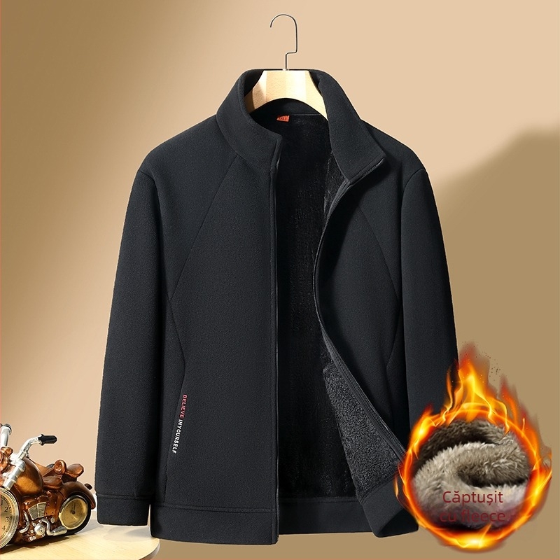 Romon/Luomo geacă din fleece pentru bărbați cu glugă și guler înălțat, țesătură din bumbac, grosime normală, model standard