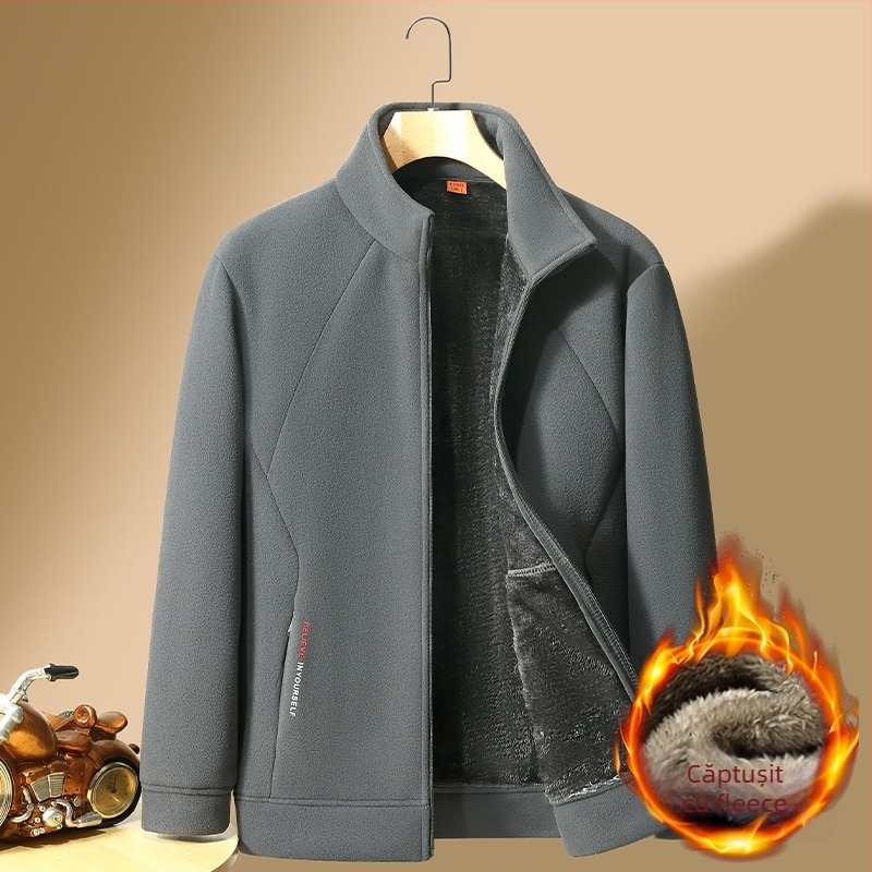 Romon/Luomo geacă din fleece pentru bărbați cu glugă și guler înălțat, țesătură din bumbac, grosime normală, model standard