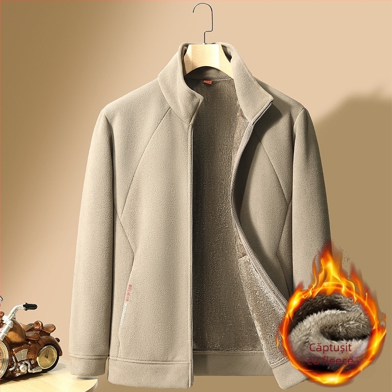 Romon/Luomo geacă din fleece pentru bărbați cu glugă și guler înălțat, țesătură din bumbac, grosime normală, model standard