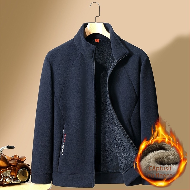 Romon/Luomo geacă din fleece pentru bărbați cu glugă și guler înălțat, țesătură din bumbac, grosime normală, model standard