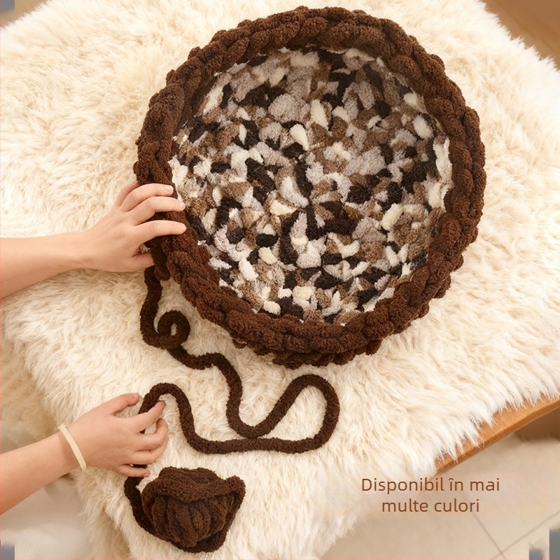 Cuib circular pentru animale din lână, semiînchis, respirabil, pentru interior, potrivit pentru pisici și câini