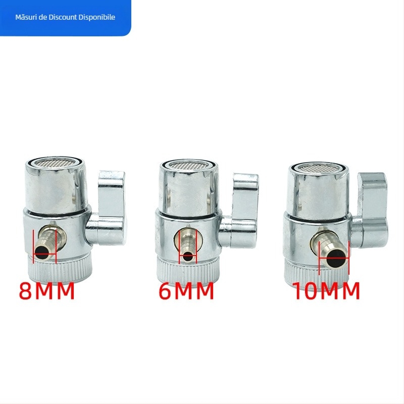 Valvă metalică pentru purificator de apă, model YL-5, finisaj cromat, conectare tip tee