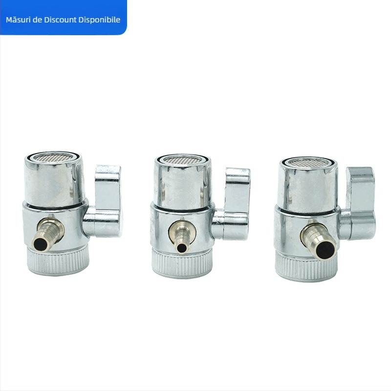 Valvă metalică pentru purificator de apă, model YL-5, finisaj cromat, conectare tip tee