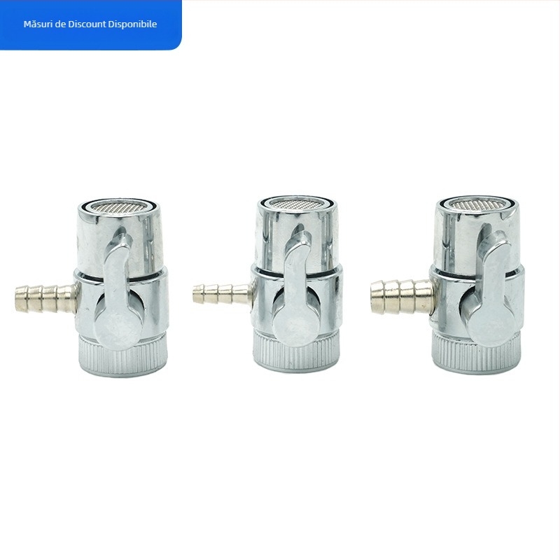 Valvă metalică pentru purificator de apă, model YL-5, finisaj cromat, conectare tip tee