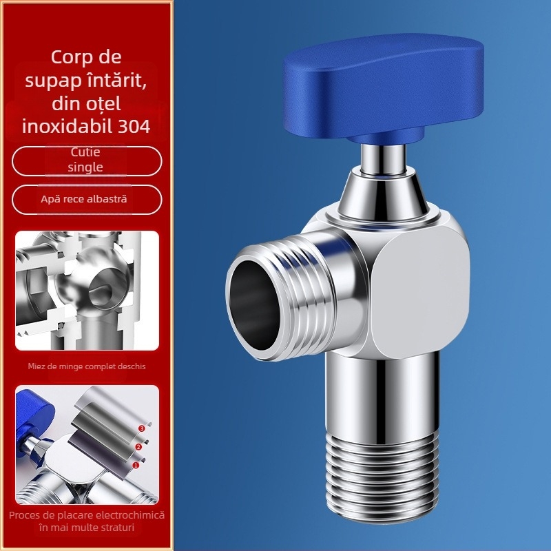 Supapă unghiulară, oțel inoxidabil 304, instalare rotativă, pentru sistem de apă caldă, greutate netă 150 g