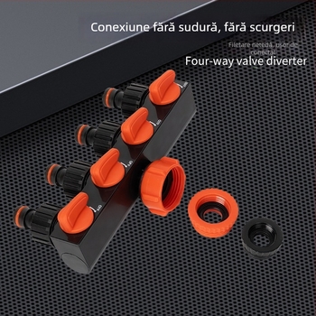 Distribuitor de apă cu patru căi, cu întrerupător și cuplare rapidă, intrare 1, ieșire 4, pentru irigații