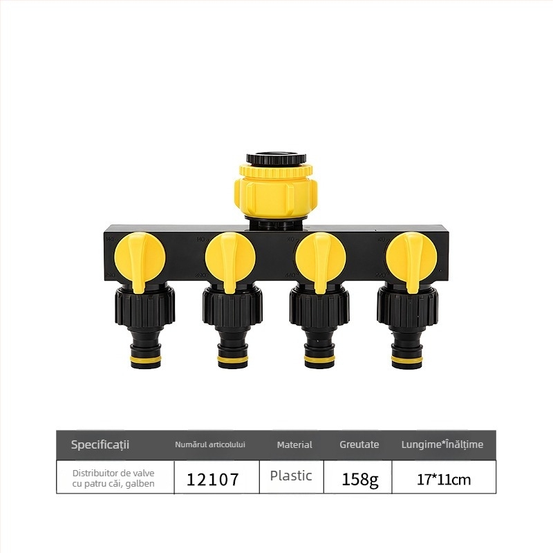 Distribuitor de apă cu patru căi, cu întrerupător și cuplare rapidă, intrare 1, ieșire 4, pentru irigații