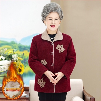 Palton de iarnă pentru femei în vârstă, căptușit cu fleece, gros, material din blană de nurcă (80–90% conținut), lungime scurtă