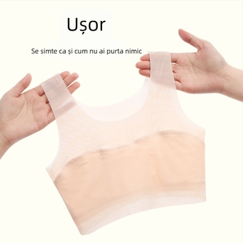 Sutien de antrenament pentru fetițe 9–13 ani, din nylon cu căptușeală din spandex, cupă completă, cupă modelată ultra-subțire, bretele fixe duble, respirabil și confortabil.