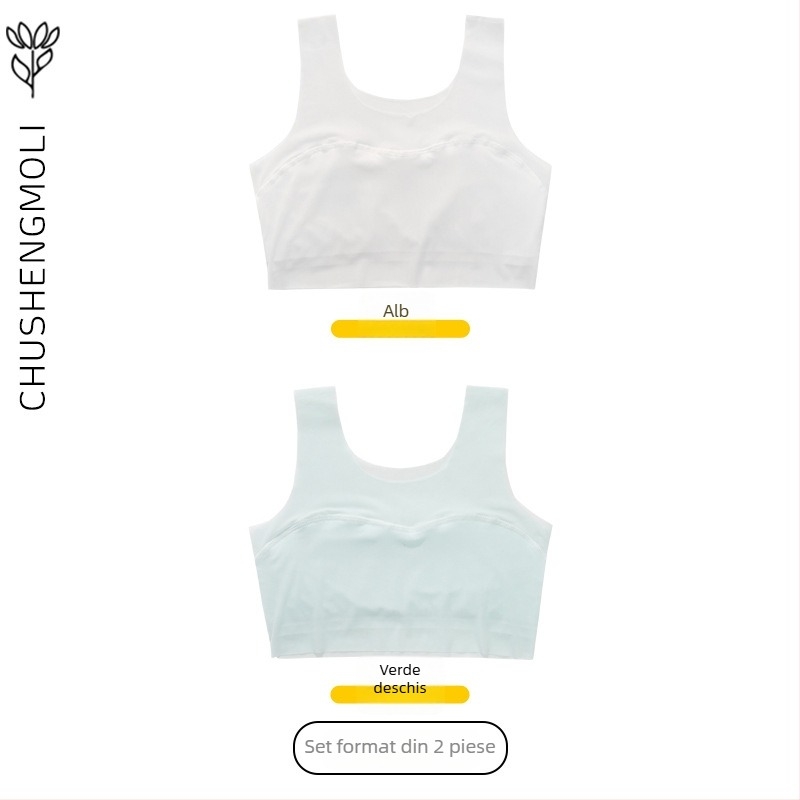 Sutien de antrenament pentru fetițe 9–13 ani, din nylon cu căptușeală din spandex, cupă completă, cupă modelată ultra-subțire, bretele fixe duble, respirabil și confortabil.