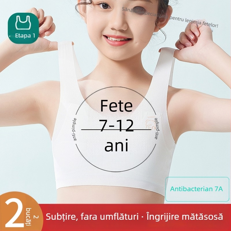 Sutien-vest pentru fete din nylon, cu cupă completă, cupă ușor modelată, 9–13 ani, bretele fixe în dublu, căptușeală din viscose