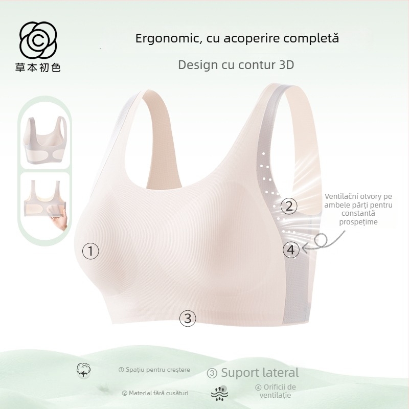 Sutien pentru fete, stil vestă, nailon, cupă completă, cupe subțiri modelate cu burete, bretele fixe duble, pentru vârsta 12–15 ani