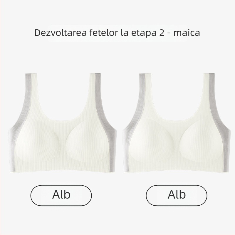 Sutien pentru fete, stil vestă, nailon, cupă completă, cupe subțiri modelate cu burete, bretele fixe duble, pentru vârsta 12–15 ani