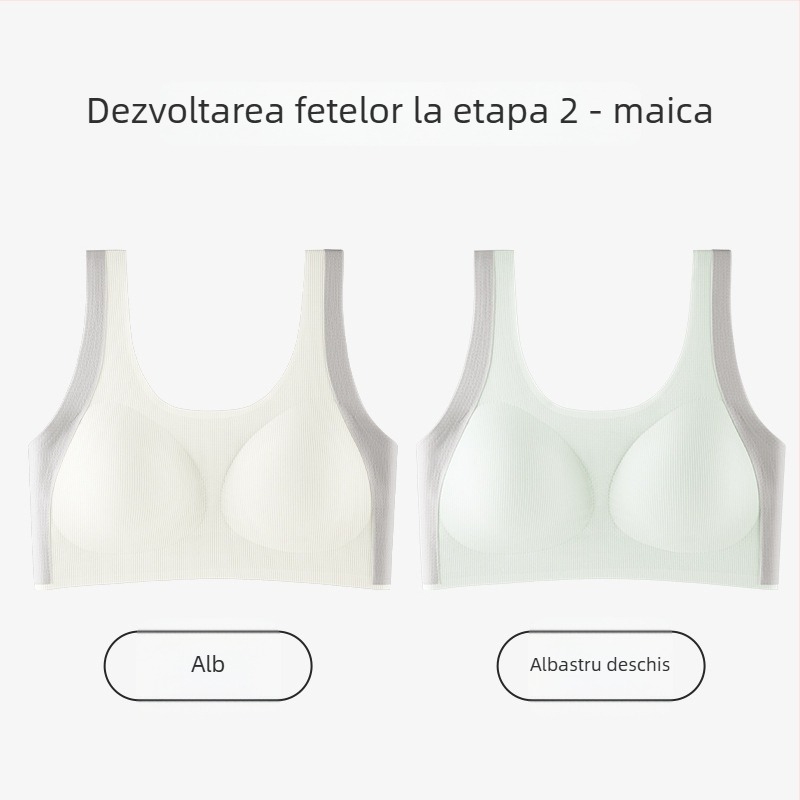 Sutien pentru fete, stil vestă, nailon, cupă completă, cupe subțiri modelate cu burete, bretele fixe duble, pentru vârsta 12–15 ani