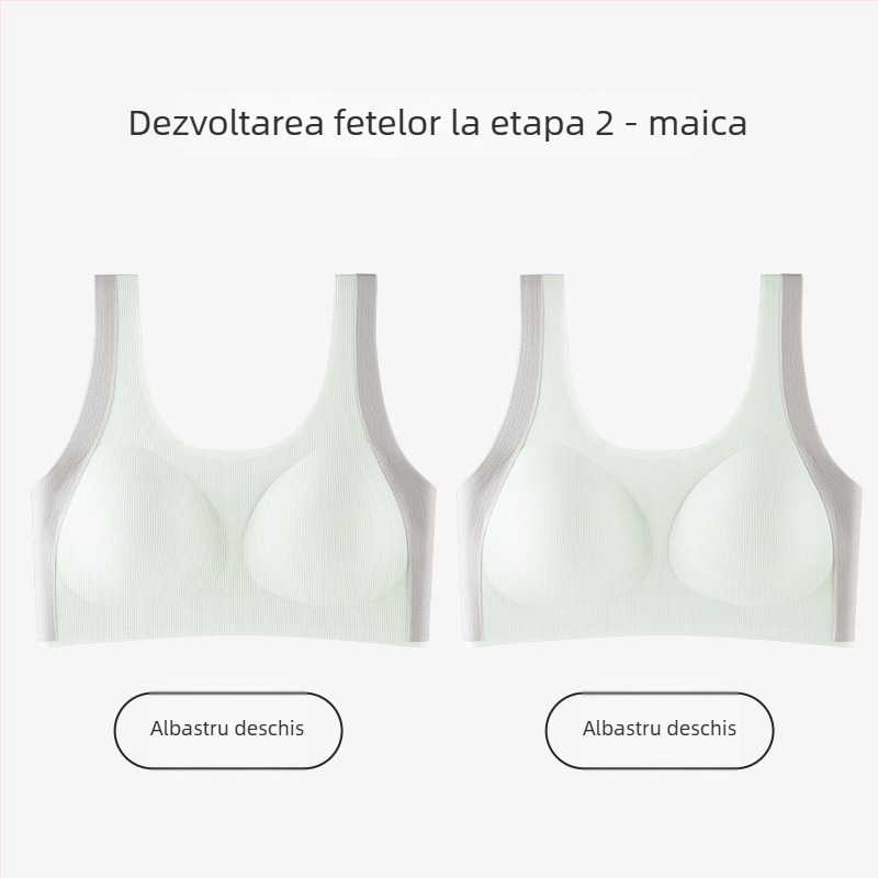 Sutien pentru fete, stil vestă, nailon, cupă completă, cupe subțiri modelate cu burete, bretele fixe duble, pentru vârsta 12–15 ani