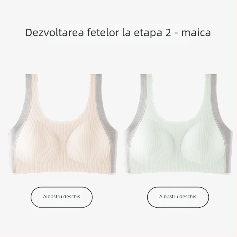 Sutien pentru fete, stil vestă, nailon, cupă completă, cupe subțiri modelate cu burete, bretele fixe duble, pentru vârsta 12–15 ani