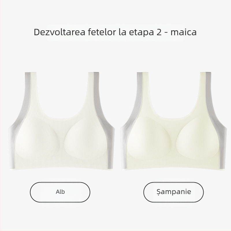 Sutien pentru fete, stil vestă, nailon, cupă completă, cupe subțiri modelate cu burete, bretele fixe duble, pentru vârsta 12–15 ani