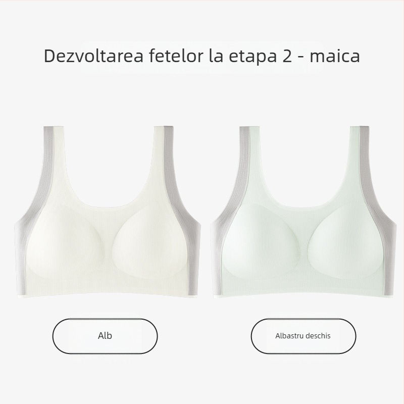 Sutien pentru fete, stil vestă, nailon, cupă completă, cupe subțiri modelate cu burete, bretele fixe duble, pentru vârsta 12–15 ani