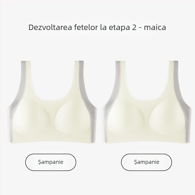 Sutien pentru fete, stil vestă, nailon, cupă completă, cupe subțiri modelate cu burete, bretele fixe duble, pentru vârsta 12–15 ani